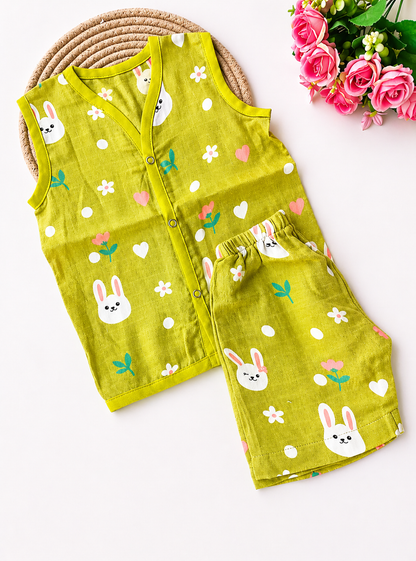 Muslin Co-Ord Set - Green Bunny