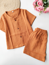Muslin Half Sleeve Co Ord Set - Rust Brown