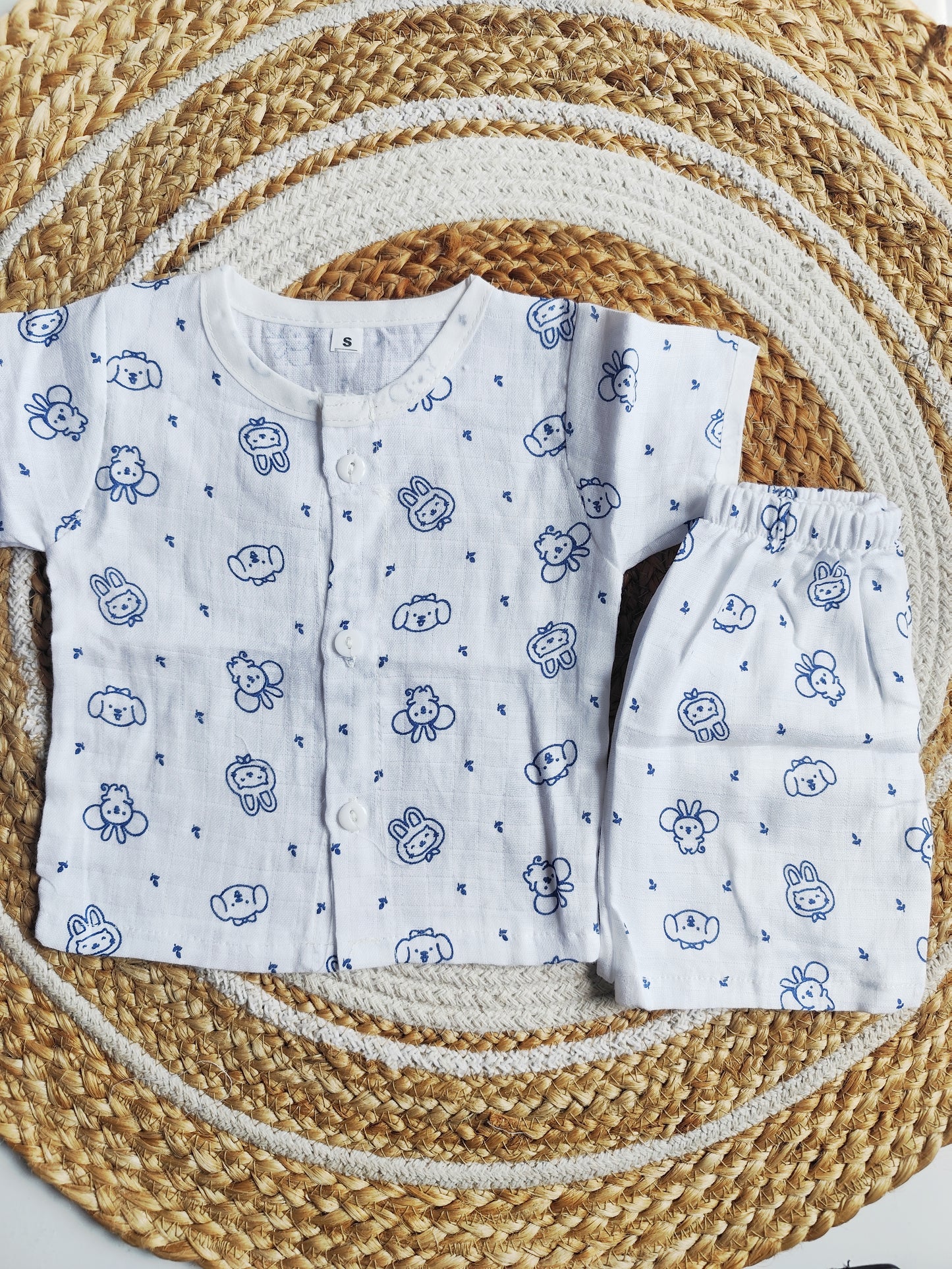 Muslin Half Sleeves Set - Blue Bunny