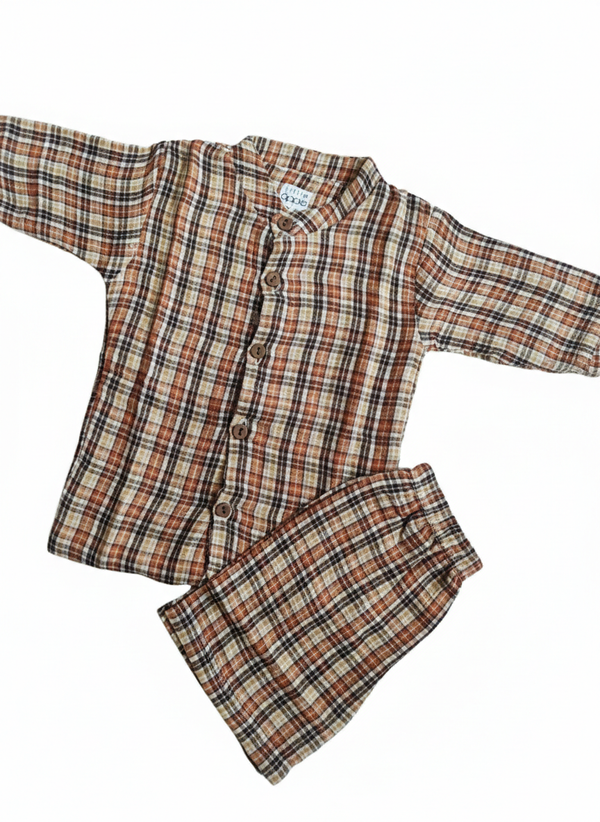 Muslin Collared Co Ord Set - Brown Checks