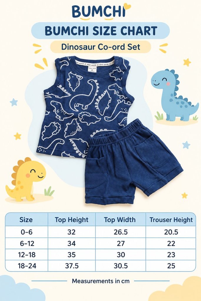 Sleeveless Co ord- Blue Dinosaur